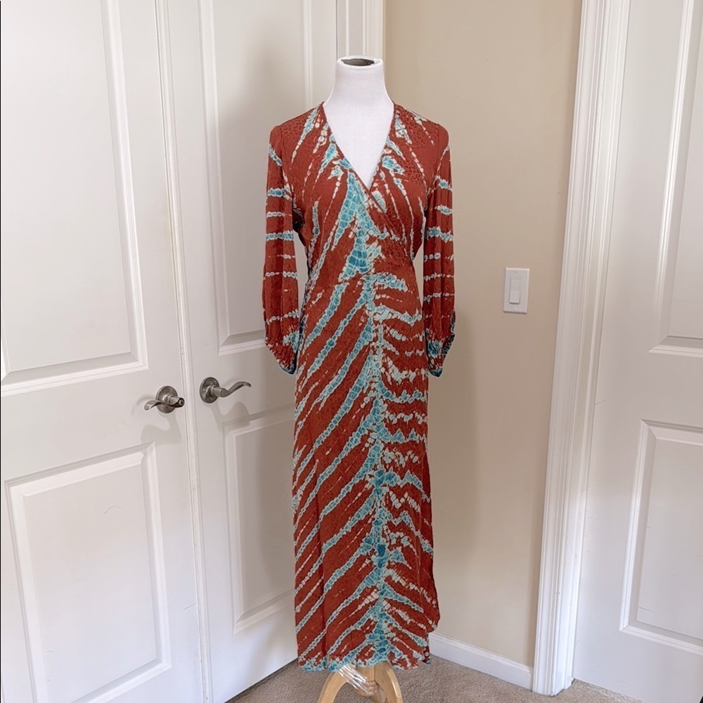 Young Fabulous & Broke Belle Midi Wrap in Mud Savannah Wash Wrap Dress Small - Picture 2 of 9
